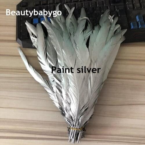Wholesale 100PCS 30-35CM Natural Silver Paint Rooster tail Feathers For Decoration Craft Feather Christma Diy Pheasant Feather
