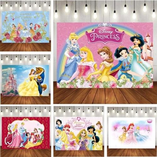 Princess Belle Cinderella Girls Party Backdrops For Photo Customize Happy Birthday Kids Party Decorations Baby Party Supplies