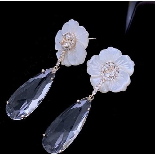 Luxury Beautiful Shell Flower Earring for Women Cubic Zirconia Large Stud Earrings Wedding Party Earrings