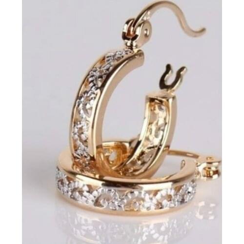 Luxury Gorgeous Women Jewelry Rose Gold Color Zircon Hoop Earrings for Wedding Engagement Party Set Gifts