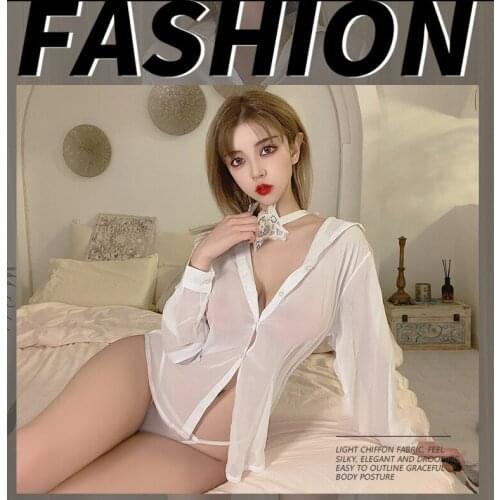 Sexy Lingerie Sexy Chiffon Perspective Temptation Loose OL Professional Wear Temptation Suit Sexy Pajamas Suit Charming Girl