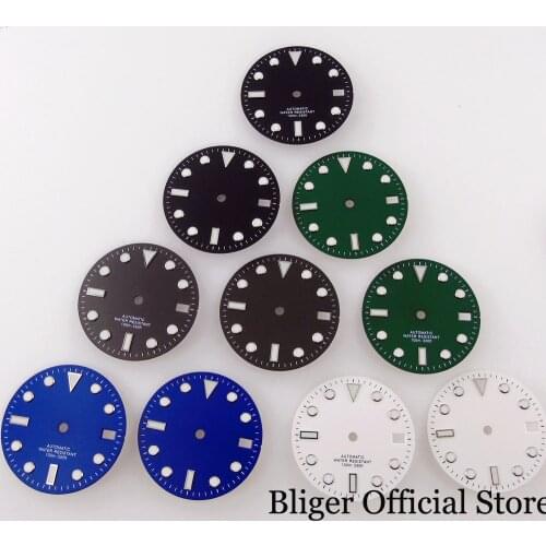 BLIGER fit NH35A Sterile 28.5mm Black/Green/Blue/White Watch Dial Green Luminous Index Rose Gold/Silver Edge