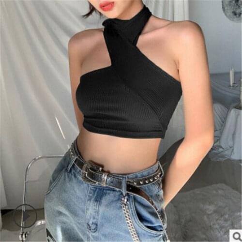 Women Halter Crop Tanks Tops Sexy Sleeveless Cut Out Solid Color Tie Back Camisole Vest