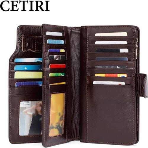 High Quality Top Grain Genuine Leather Men Wallet Long Zipper Business Wallets Male Large Capacity Clutch Coin Purse Card Holder