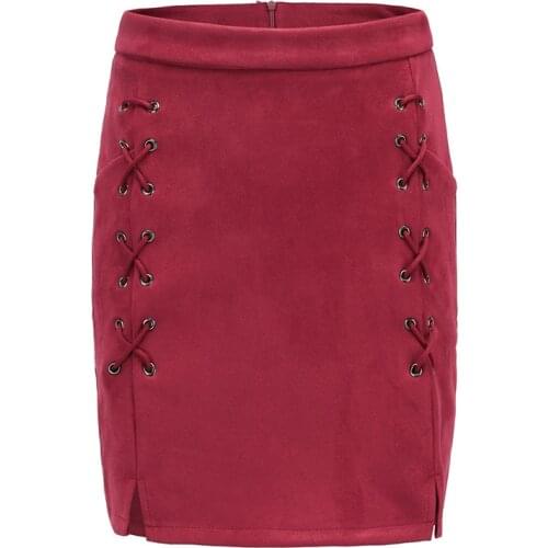 Women Summer Fashion High Waist Pencil Skirt Lace Up Solid Bodycon Clubwear Mini Skirt Pencil Skirt