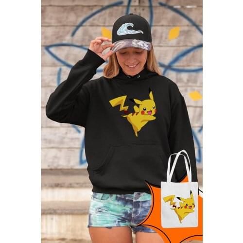 Angemiel Wear Pikachu Black Women Hooded Sweatshirt Bags Kombin