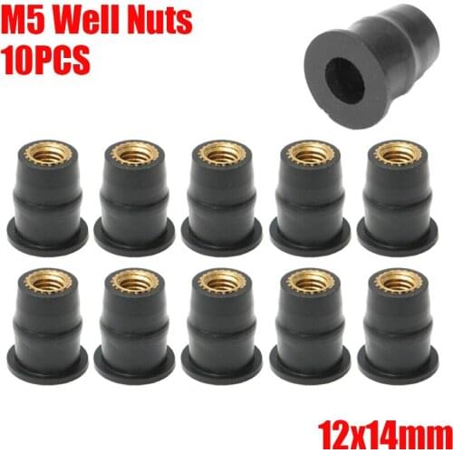 10Pcs M5 5mm Metric Rubber Well Nuts Windscreen Windshield Fairing Cowl Fastener For Honda For Suzuki Auto Motorbike Off-road