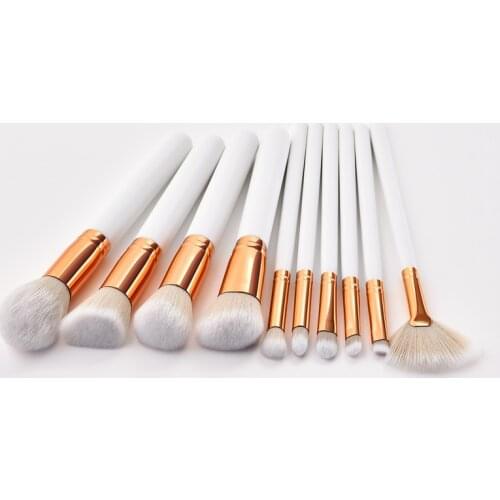 10pcs Makeup Brushes Set white gold wooden Handle For Powder Contour Blusher Liquid Cream Eyeshadow Brush tools T10146