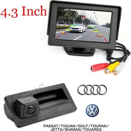 4.3" LCD Car mirror parking & CCD car Trunk handle camera for Audi/VW/Passat/Tiguan/Golf/Touran/Jetta/Sharan/Touareg/Volkswagen