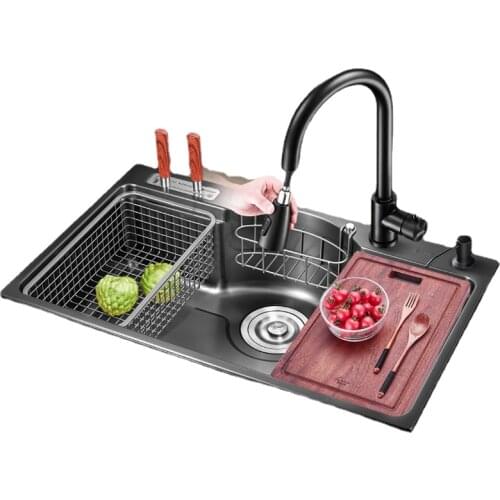 78*48cm black nano sink single-bath kitchen 304 stainless steel sink sink large multi-function undercounter sink