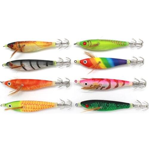 8PCS 10cm/10g Squid Jig Bait Artificial Shrimp Fishing Lure Luminous Japanese Hook Squid Cuttlefish Jigs