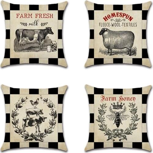 Retro Farm theme Cotton Linen Cushion Cover Cute Cow Sheep Animal Printed Throw Pillow Case Home Chair Sofa Car Decoration cojin