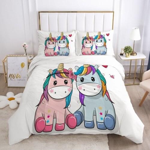 Kids Bedding Set for baby cartoon Bed linen set for home duvet cover bed sheet family sets Euro 4 piece two unicorn