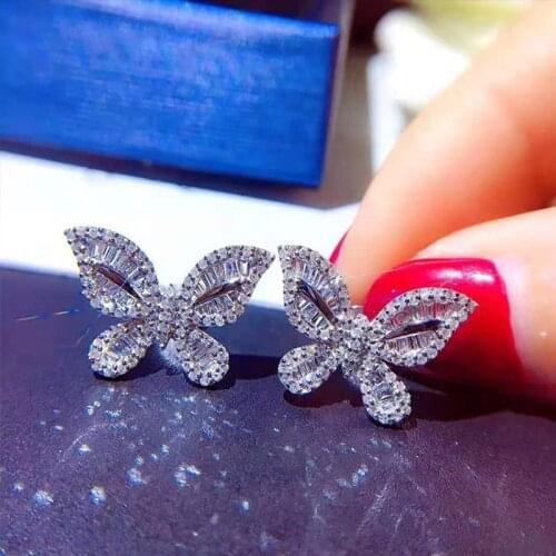 Exquisite Butterfly Stud Earrings Luxury Crystal Zircon Piercing Jewelry Womens Wedding Engagement Party Unusual S925 Earrings