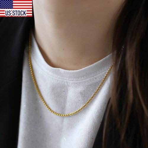 Box Link Necklace For Women Men Stainless Steel Chain Necklace Rose Gold Silver Color Wholesale Fashion Jewlery DLKN385A