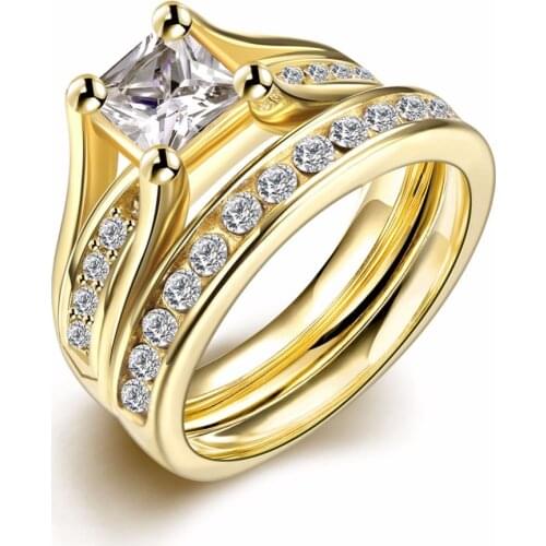 Beautiful romantic wedding jewelry accessories beautiful ladies wedding ring inlaid CZ gold large zircon ring jewelry ring