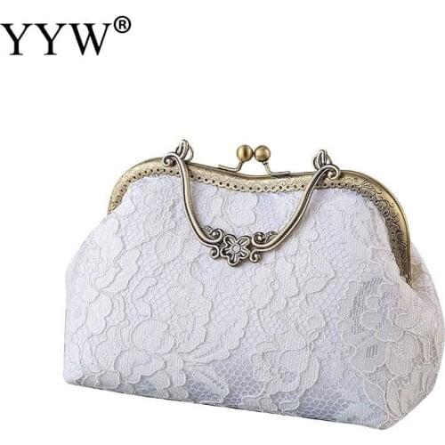 Lace Vintage Embroidery Bag Satin WomenS Clutch Bag Elegant Chain Fahion Crossbody Bag For Woman Evening Party Wedding Bag
