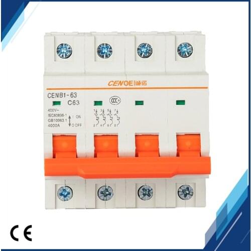 4P mini circuit breaker MCB 415VAC 10A 16A 20A 25A 32A 40A 50A 63A Main switch function small circuit breaker CE approval 2019