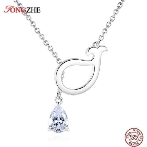 TONGZHE Korean Fashion 925 Sterling Silver Necklace Women Waterdrop Zirconia Necklaces & Pendants Kids Jewelry Best Friends