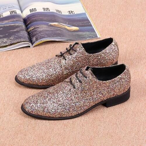 Sequined Leather Chaussure Homme Slip On Mocassin Men Loafers Casual Flats Glitter Mens Wedding Shoes Flat Men Dress Shoes