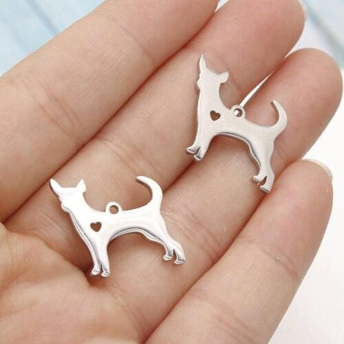 New Fashion Mirror Glossy Pet Chihuahua Dangle Charms DIY Charms for jewelry making Accessories Hollow Heart Charms