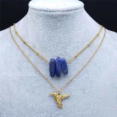 Animal Hummingbird Natural Stone Stainless Steel Necklace Bohemia Blue Tendon Charm Necklaces Women Jewelry chaine NK60S04