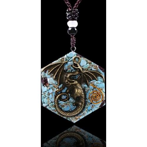 Dragon Necklace Domineering MenS Pendant Necklace Natural Turquoise Energy Reiki Heailing Jewelry