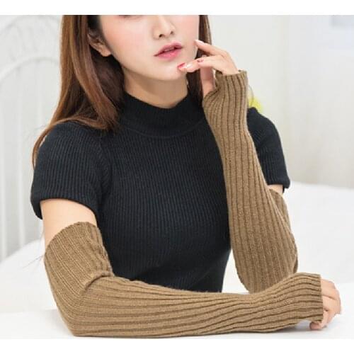 Winter Women Arm Warmers Knitted Woolen Arm Sleeve Fine Long Knitted Fingerless Gloves Sweet Warm Riding Soft Female Gloves