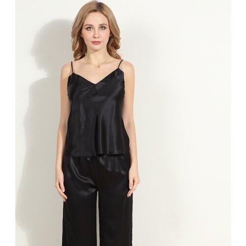 Two-piece Sexy Wweet Silk Home Service Heavy Silk inside and outside Sling Trousers Silk Pajamas