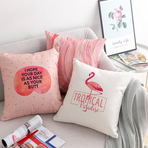 Ins hot nordic girl style pink cotton cushion cover Unicorn Flamingo Feather letters geometry pillow cover decorative pillowcase