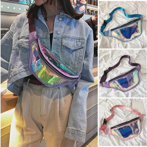Fashion Women PVC Holographic Fanny Pack Travel Waist Bag Laser Purse Shoulder Chest Bag Sport New Large Capacity Waist Packs