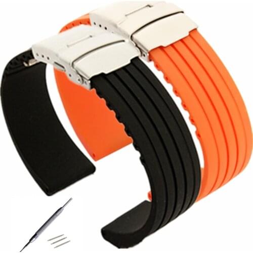 New 18 20 22 24mm Mens Women Silicone Rubber Watch Strap Band Waterproof With Deployment Clasp Buckle