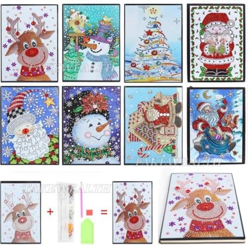 Christmas Gift Santa Claus 5D DIY Special Shaped Diamond Painting Notebook Diamond Embroidery Books A5 Notebook Diamond Painting