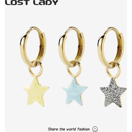Lost Lady Kpop Cute Star Lip Hoop Earrings Statement Gold Color Round Earrings for Women Party Jewelry Birthday Gift Wholesale