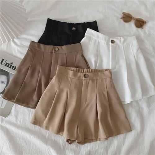 2021Women Summer Shorts Wide Leg Casual New Korean Female Simple Cute Loose Commute Solid Color High Waist Black White Shorts