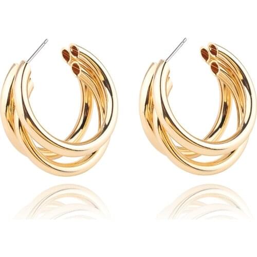 TODOX gold metal stud Earrings Round Hollow tube New Fashion Jewelry Women Geometric gold Elegant Female earrings party