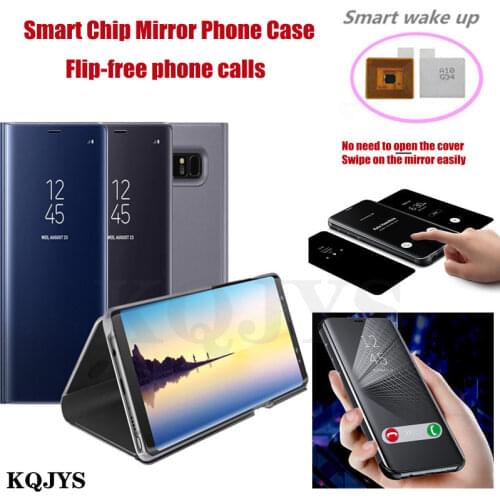 KQJYS Window View Clear Mirror Flip Cover For Samsung Galaxy S9 S8 Plus S7 S6 Edge Smart Chip Stand Case For Samsung Note 8 9