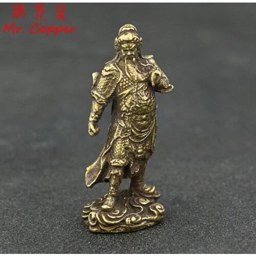 Vintage Copper Chinese God of Wealth Guan Gong Statue Small Ornaments Retro Brass Guan Yu Figurines Desk Decorations Crafts Gift