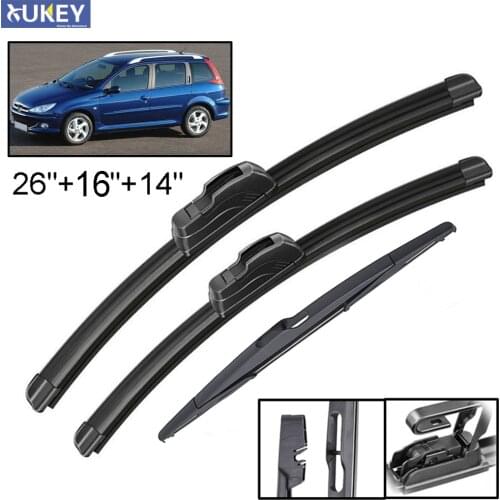 Xukey 3Pcs Front Rear Windscreen Wiper Blades Set For Peugeot 206 SW 206SW Wagon 2001 2002 2003 2004 2005 2006 2007