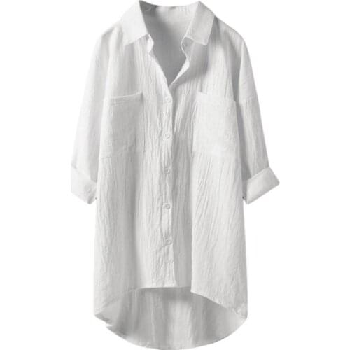 EFINNY Women Blouse Elegant Long Sleeve Pocket Shirt Loose White Blouse Autumn Tops White Blouses Femme White Shirt