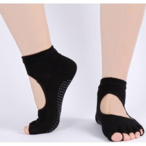 2 sets Women Yoga Backless Five Toe Anti-Slip Ankle Grip Socks Dots Pilates Fitness Gym Socks Ladies Sports Socks