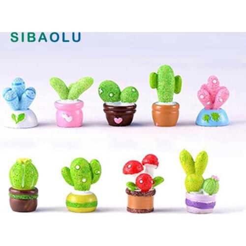 1pc Colorful Cactus Potted plant Miniature figures decorative fairy garden statue Home Desktop Gift Moss ornaments resin craft