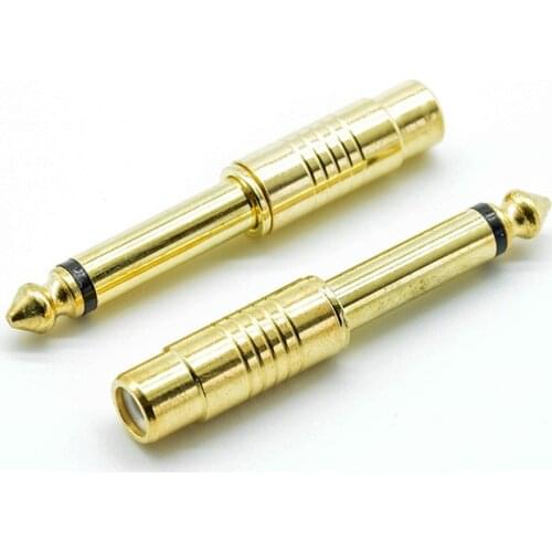 2pcs Gold plated 6.5mm stereo jack convert RCA socket adapters 6.35mm plug connector for Microphone Sound wire converter Audio