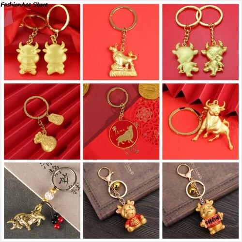 2021 Creative New Year Of The Ox keychain Lucky Bull Keychain Best Gifts Chinese Bag Pendant Jewelry Decor Souvenir
