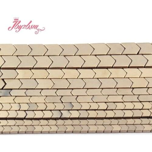 3,4,6x8,8mm V Shape Light Gold Hematite No Magnetic Natural Stone Beads For Necklace Bracelet Jewelry Making 15" Free Shipping
