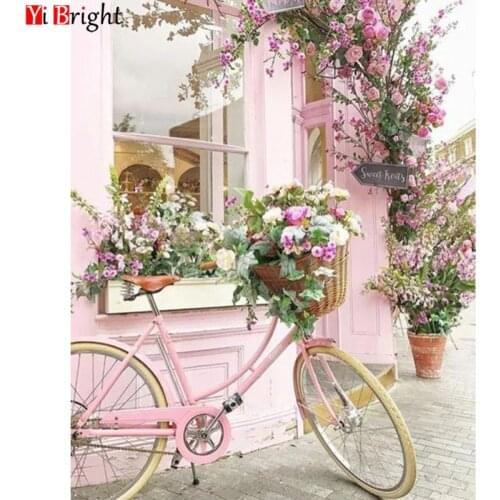 5D DIY Diamond Embroidered Pink Bicycle Full Square/Round Diamond Mosaic Flower Decoration Home Diamond Painting Landscape XY1