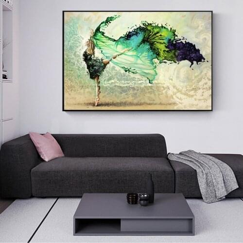 Abstract Dancer Girl Canvas Art Prints Modern Ballet Girl Wall Paintings Turquoise Color Posters And Prints For Living Room Wall