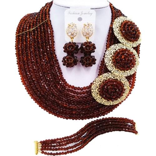 ACZUV Brown African Beads Jewelry Set Nigerian Wedding Jewelry Sets 10C-3PH004