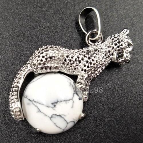 Free Shipping Beautiful jewelry 21x34mm White Howlite Round Leopard Women Men Pendant Bead pC5508