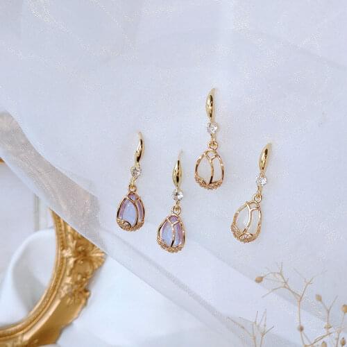 Shiny Side New Accessories Crystal Flower Dangle Earrings for Women Simple Style Opal Tulips Drop Earrings
